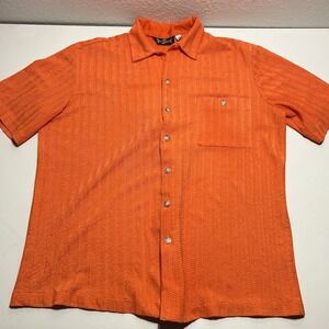 Vintage Alan Stuart Mens Large Orange Textured Chevron Button Down Shirt USA